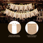 Breling Burlap Happy Birthday Banner Flags + 2 LED Fairy Lights — Rustic Party Garland (2 Banners + 2 Light Strings)
