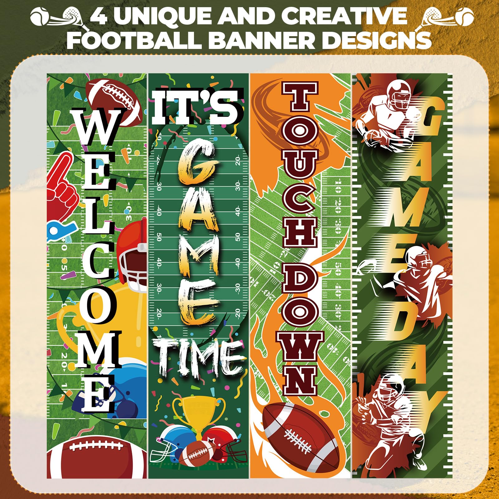 Breling Football Field Backdrop Banners – 4 Pack Welcome Game Day Decor