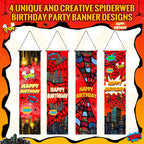 Breling 4 Pack Spider Web Backdrop Banner Decorations — 47.24 x 11.81 inches | Large Spider Background for Sport-Themed Birthday Parties