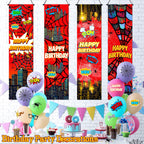 Breling 4 Pack Spider Web Backdrop Banner Decorations — 47.24 x 11.81 inches | Large Spider Background for Sport-Themed Birthday Parties