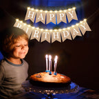 Breling Burlap Happy Birthday Banner Flags + 2 LED Fairy Lights — Rustic Party Garland (2 Banners + 2 Light Strings)