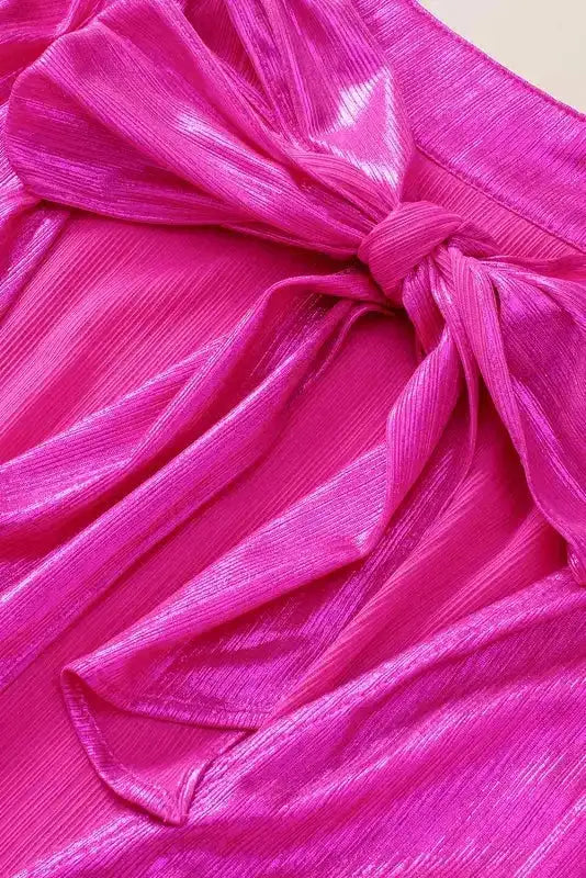 Pink Satin Backless Ruched Sleeve Blouse Women UK