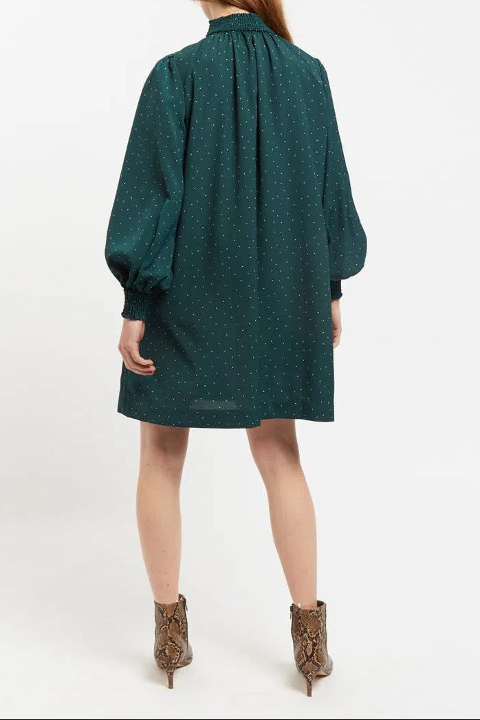 Louche Brigitta Micro Dot Throw On Smock Dress in Green