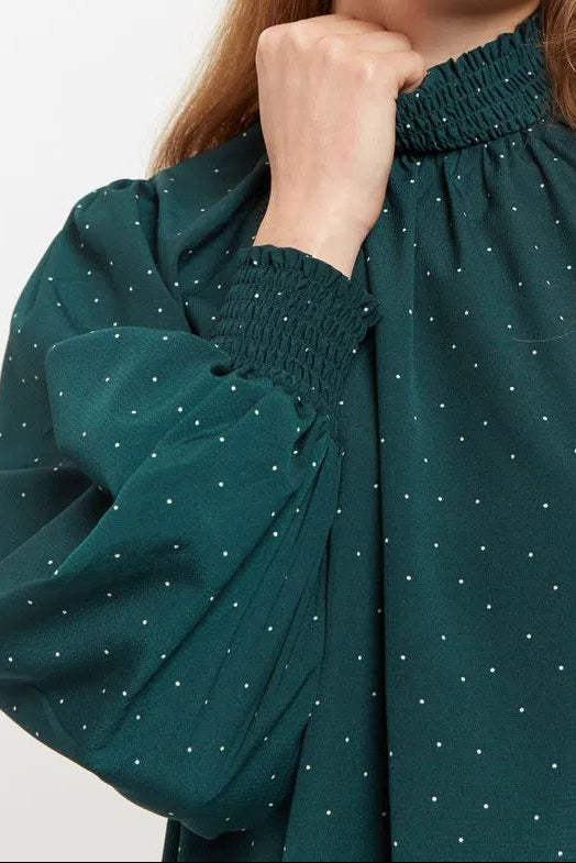 Louche Brigitta Micro Dot Throw On Smock Dress in Green