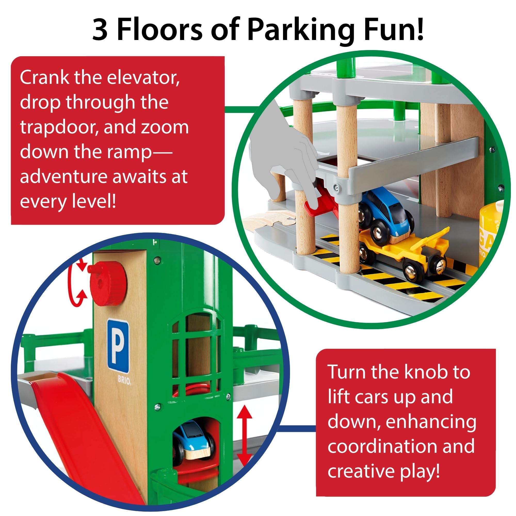 BRIO World Parking Garage - 7-Piece Wooden Toy Set | FSC-Certified, Ages 3+