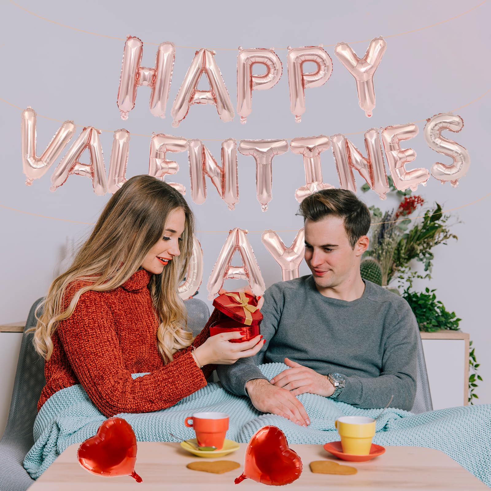 Broeify 16-Inch Rose Gold HAPPY VALENTINE'S DAY Balloons Set | Elegant Letter Foil Balloons for Valentine’s Day Decorations