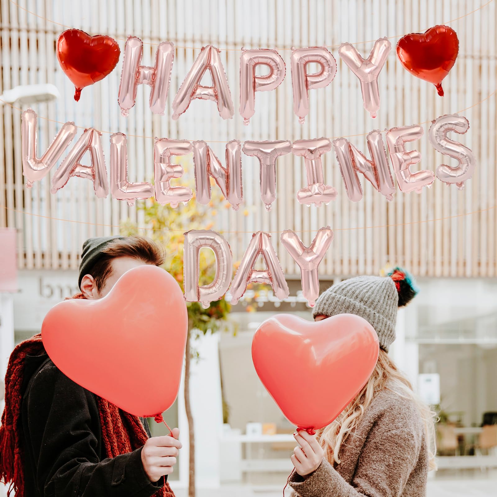 Broeify 16-Inch Rose Gold HAPPY VALENTINE'S DAY Balloons Set | Elegant Letter Foil Balloons for Valentine’s Day Decorations