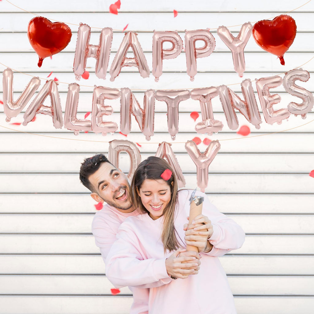 Broeify 16-Inch Rose Gold HAPPY VALENTINE'S DAY Balloons Set | Elegant Letter Foil Balloons for Valentine’s Day Decorations