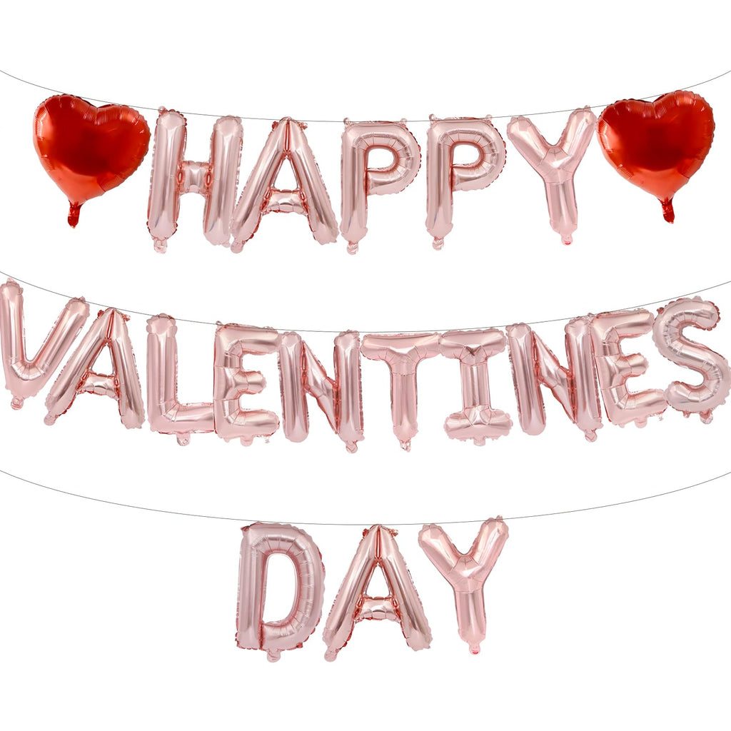 Broeify 16-Inch Rose Gold HAPPY VALENTINE'S DAY Balloons Set | Elegant Letter Foil Balloons for Valentine’s Day Decorations