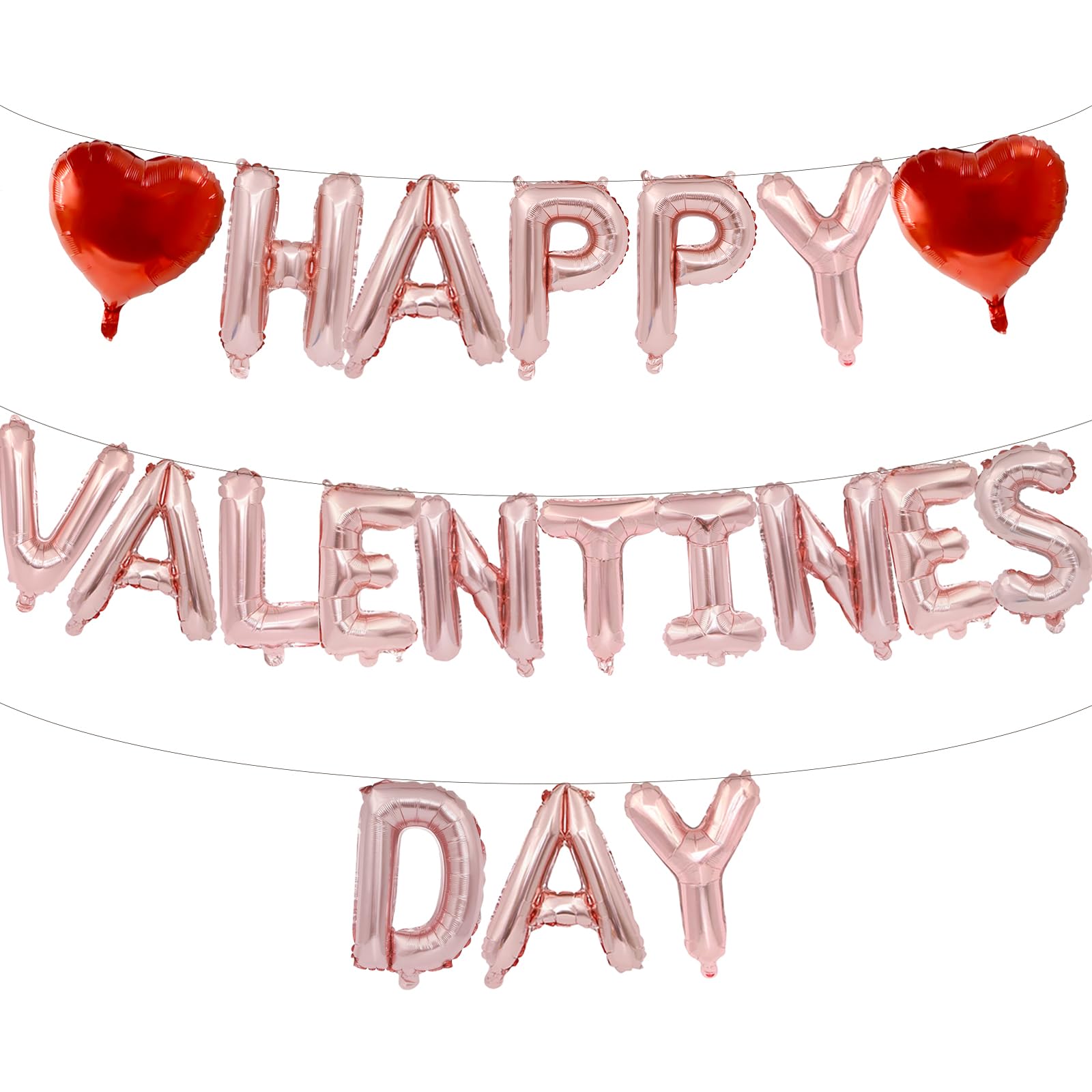 Broeify 16-Inch Rose Gold HAPPY VALENTINE'S DAY Balloons Set | Elegant Letter Foil Balloons for Valentine’s Day Decorations