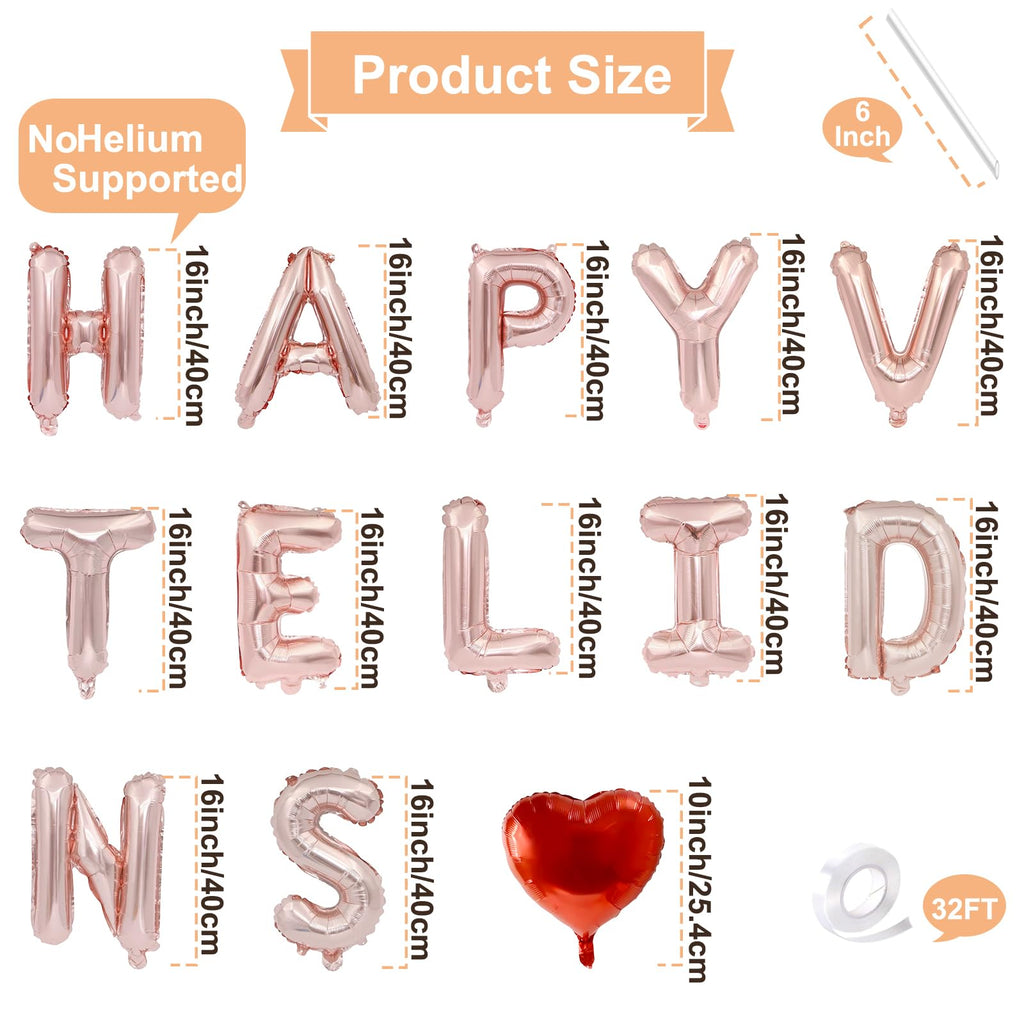 Broeify 16-Inch Rose Gold HAPPY VALENTINE'S DAY Balloons Set | Elegant Letter Foil Balloons for Valentine’s Day Decorations