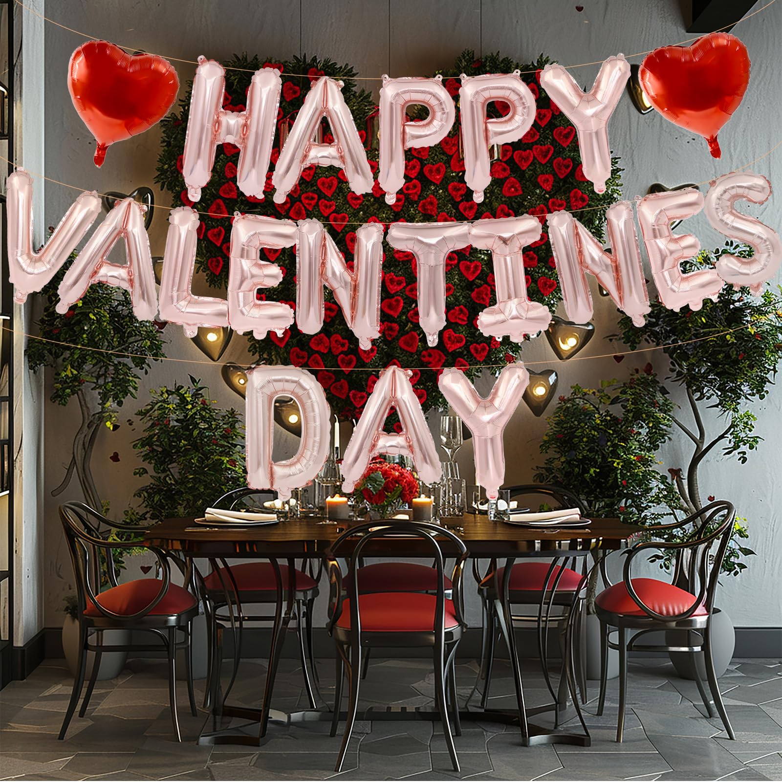 Broeify 16-Inch Rose Gold HAPPY VALENTINE'S DAY Balloons Set | Elegant Letter Foil Balloons for Valentine’s Day Decorations