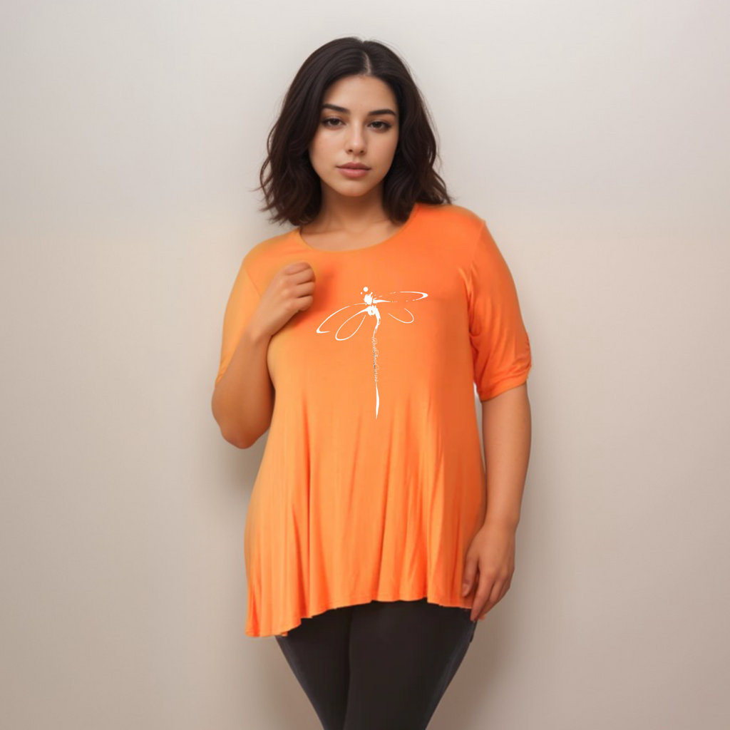 Dragonfly Button Sleeve Swing Top