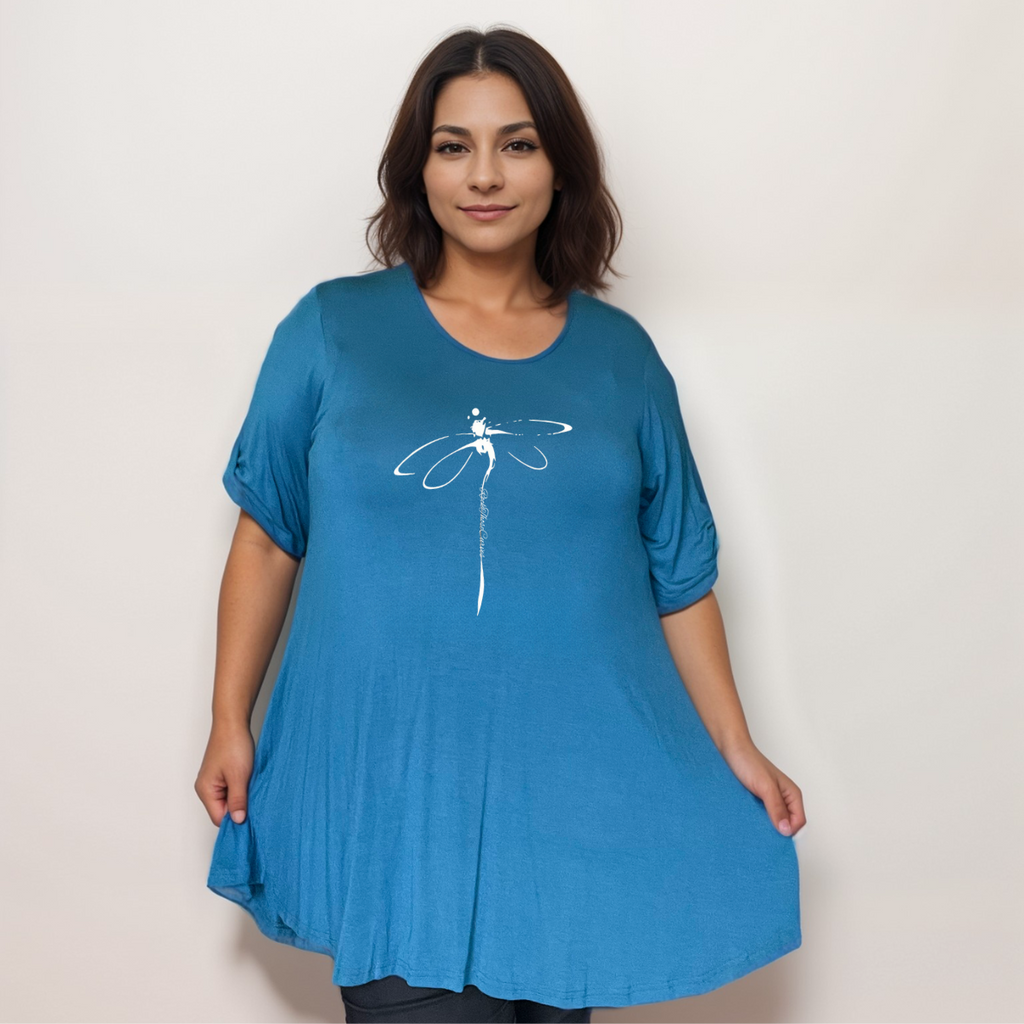 Dragonfly Button Sleeve Swing Top