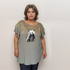 Plus‑Size Black Loose Fitting Top with Badger & Frilled Sleeves