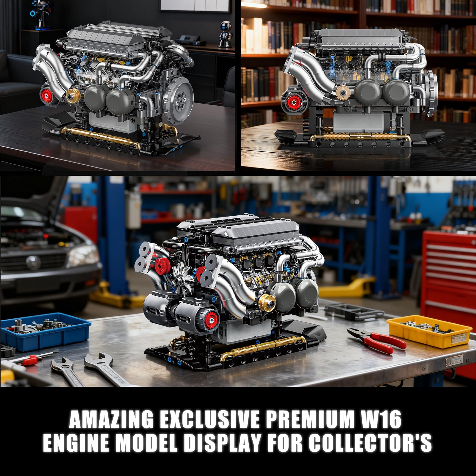 BseSparklion W16 Engine Building Blocks — 801 PCS STEM Model That Runs (Adults & Teens 8+)
