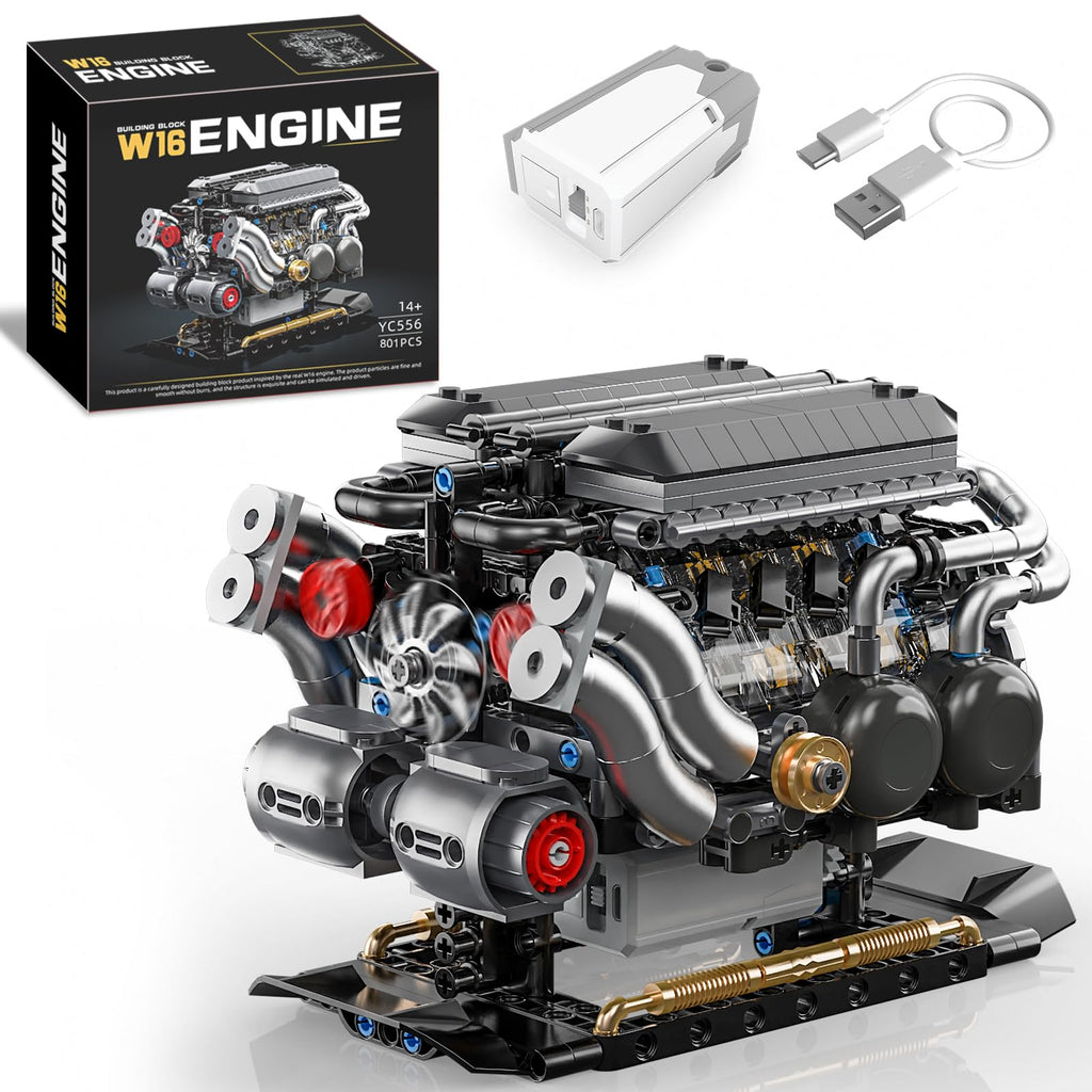 BseSparklion W16 Engine Building Blocks — 801 PCS STEM Model That Runs (Adults & Teens 8+)