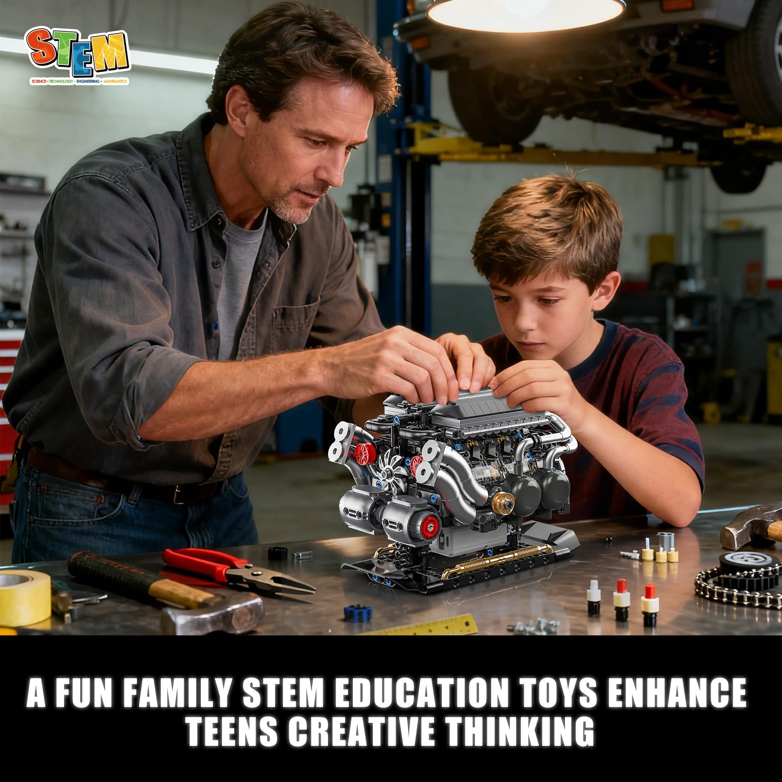 BseSparklion W16 Engine Building Blocks — 801 PCS STEM Model That Runs (Adults & Teens 8+)