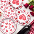 BSOMAM 96Pcs Valentines Day Plates & Napkins Set – Red Heart Love Theme, Serves 24