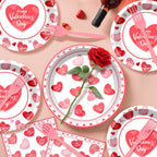 BSOMAM 96Pcs Valentines Day Plates & Napkins Set – Red Heart Love Theme, Serves 24