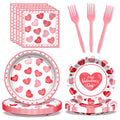 BSOMAM 96Pcs Valentines Day Plates & Napkins Set – Red Heart Love Theme, Serves 24