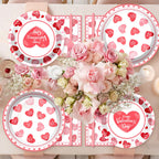 BSOMAM 96Pcs Valentines Day Plates & Napkins Set – Red Heart Love Theme, Serves 24