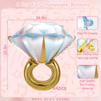 BSRESIN 4 Pcs Diamond Ring Balloons – Large Glitter Foil Ring Balloons for Bridal Shower, Wedding & More
