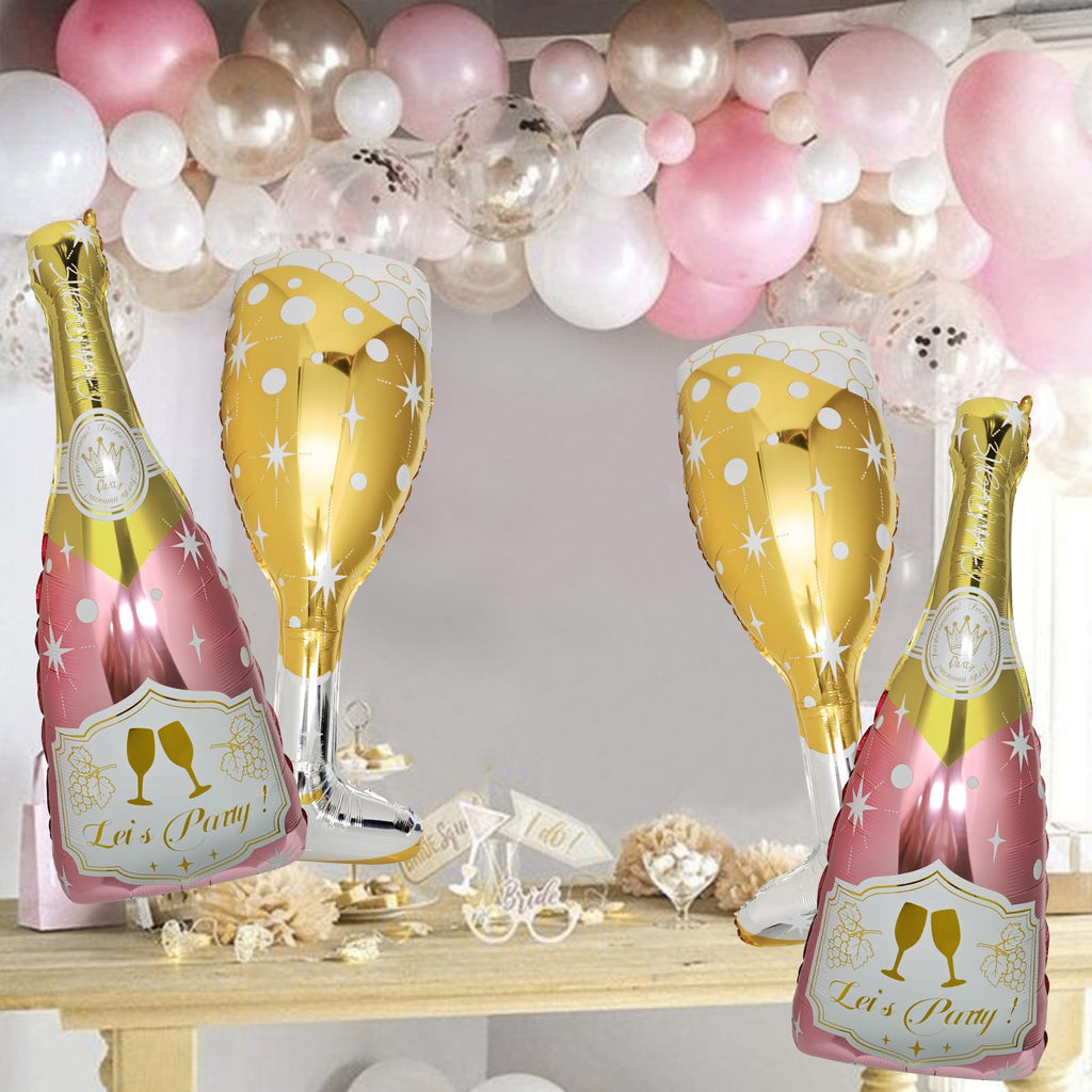 BSRESIN 4 Pcs Champagne Balloons – Rose Gold Foil Bottle & Goblet Set for Weddings & Parties
