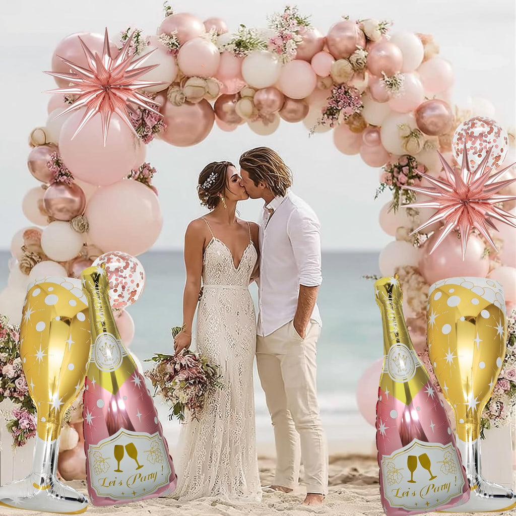 BSRESIN 91 Pcs Rose Gold Balloons Set – Champagne Bottle & Goblet Foil Balloons for Weddings & Parties