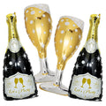 BSRESIN 4-Pack Black Gold Champagne Balloons – Bottle & Goblet Foil Decor