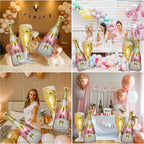 BSRESIN 4 Pcs Champagne Balloons – Rose Gold Foil Bottle & Goblet Set for Weddings & Parties