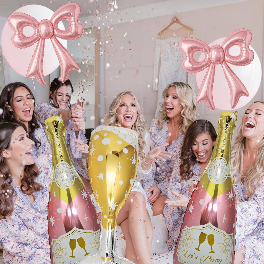BSRESIN 91 Pcs Rose Gold Balloons Set – Champagne Bottle & Goblet Foil Balloons for Weddings & Parties