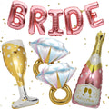 BSRESIN 9 Pcs Rose Gold Bride Balloons – BRIDE Letter, Champagne & Goblet Foil Decor