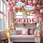 BSRESIN 9 Pcs Rose Gold Bride Balloons – BRIDE Letter, Champagne & Goblet Foil Decor