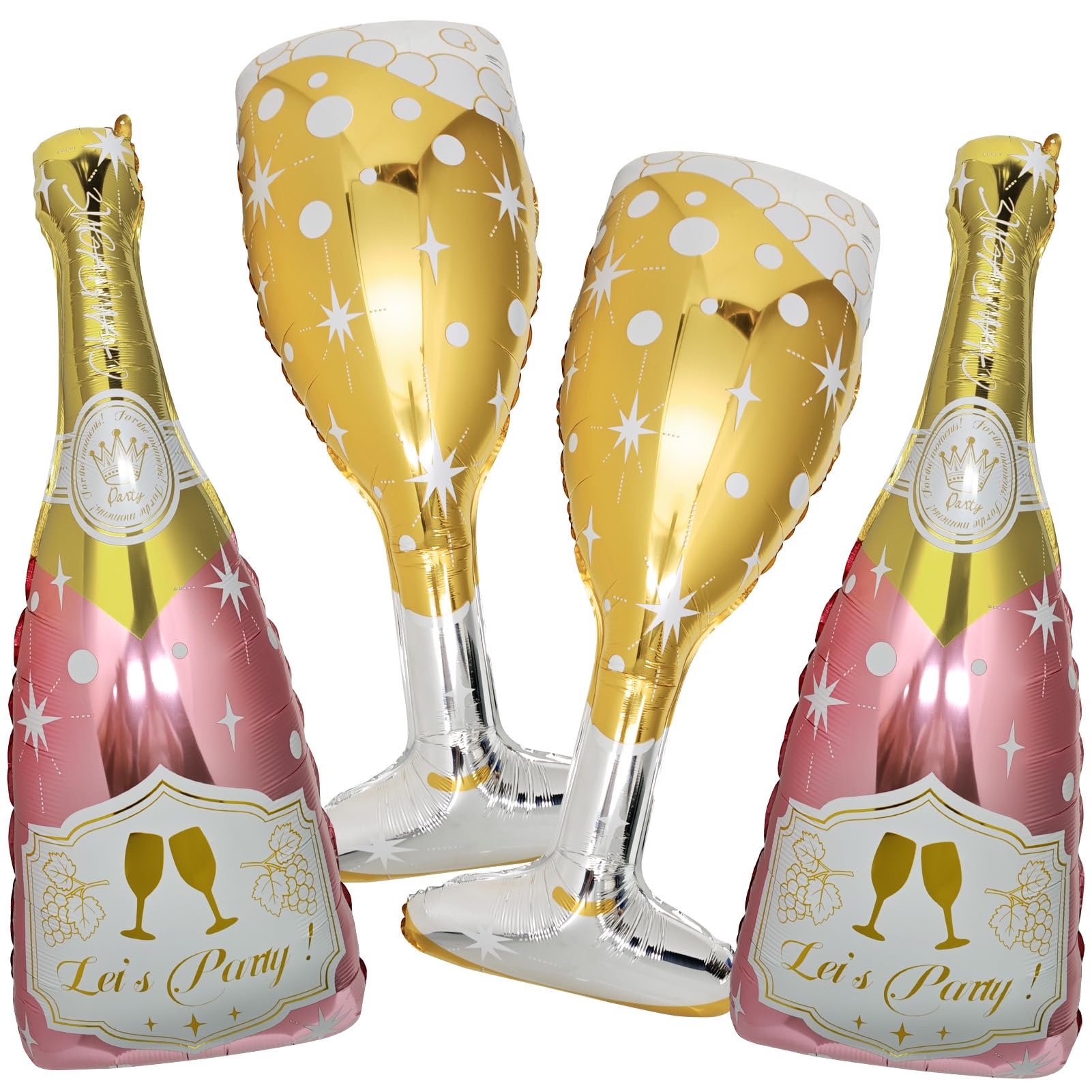 BSRESIN 4 Pcs Champagne Balloons – Rose Gold Foil Bottle & Goblet Set for Weddings & Parties