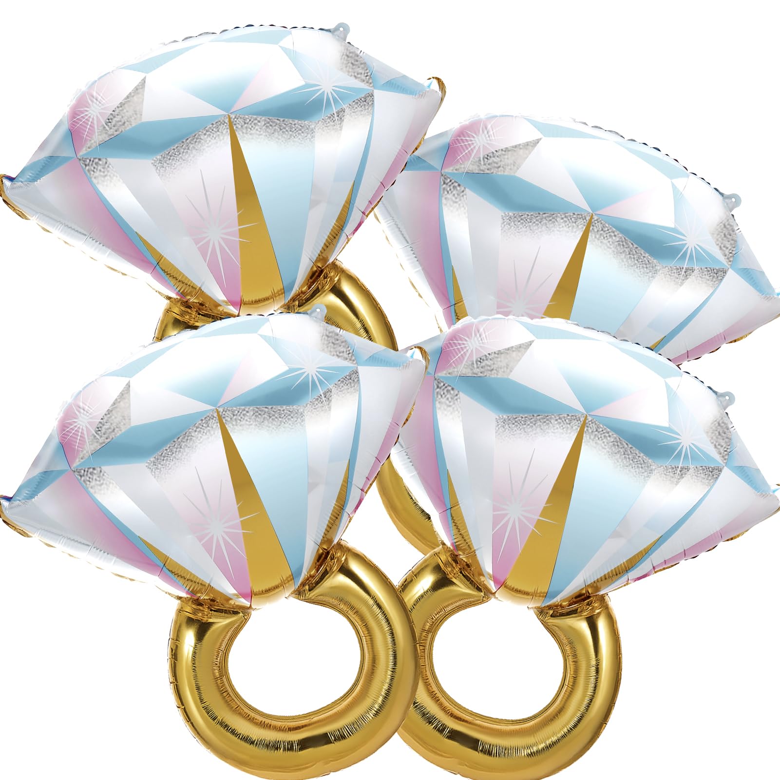 BSRESIN 4 Pcs Diamond Ring Balloons – Large Glitter Foil Ring Balloons for Bridal Shower, Wedding & More