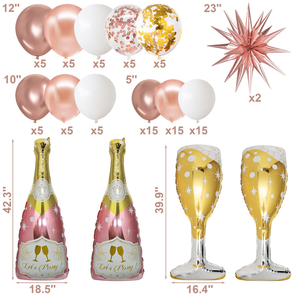 BSRESIN 91 Pcs Rose Gold Balloons Set – Champagne Bottle & Goblet Foil Balloons for Weddings & Parties
