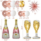 BSRESIN 91 Pcs Rose Gold Balloons Set – Champagne Bottle & Goblet Foil Balloons for Weddings & Parties