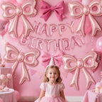 BSRESIN Pink Happy Birthday Balloons – 31-Inch Pink Bow Balloons + 16-Inch Birthday Balloon