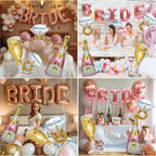BSRESIN 9 Pcs Rose Gold Bride Balloons – BRIDE Letter, Champagne & Goblet Foil Decor
