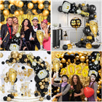BSRESIN 106 Pcs Gold Happy New Year Balloons – Black & Gold Champagne Bottle & Goblet Foil Set for NYE 2026