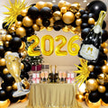 BSRESIN 106 Pcs Gold Happy New Year Balloons – Black & Gold Champagne Bottle & Goblet Foil Set for NYE 2026