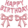 BSRESIN Pink Happy Birthday Balloons – 31-Inch Pink Bow Balloons + 16-Inch Birthday Balloon