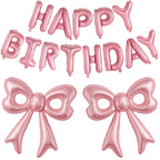 BSRESIN Pink Happy Birthday Balloons – 31-Inch Pink Bow Balloons + 16-Inch Birthday Balloon