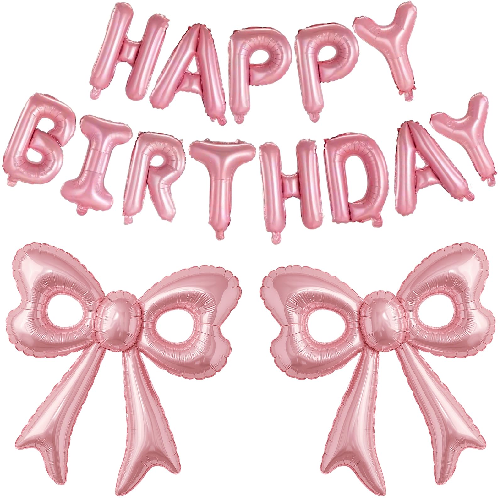 BSRESIN Pink Happy Birthday Balloons – 31-Inch Pink Bow Balloons + 16-Inch Birthday Balloon