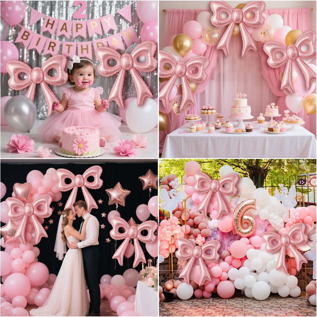 BSRESIN Pink Happy Birthday Balloons – 31-Inch Pink Bow Balloons + 16-Inch Birthday Balloon