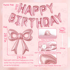 BSRESIN Pink Happy Birthday Balloons – 31-Inch Pink Bow Balloons + 16-Inch Birthday Balloon