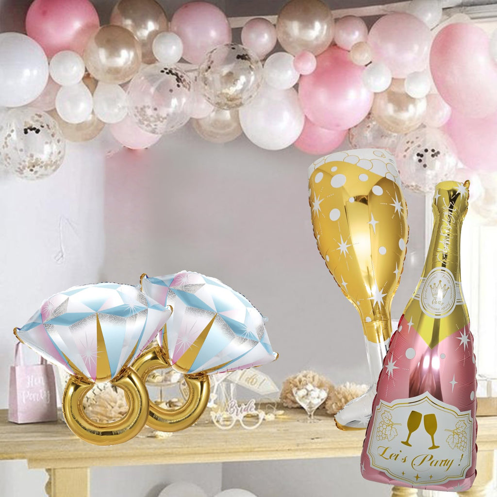 BSRESIN 4 Pcs Diamond Ring Balloons – Large Glitter Foil Ring Balloons for Bridal Shower, Wedding & More