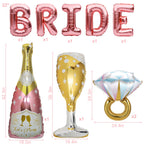 BSRESIN 9 Pcs Rose Gold Bride Balloons – BRIDE Letter, Champagne & Goblet Foil Decor