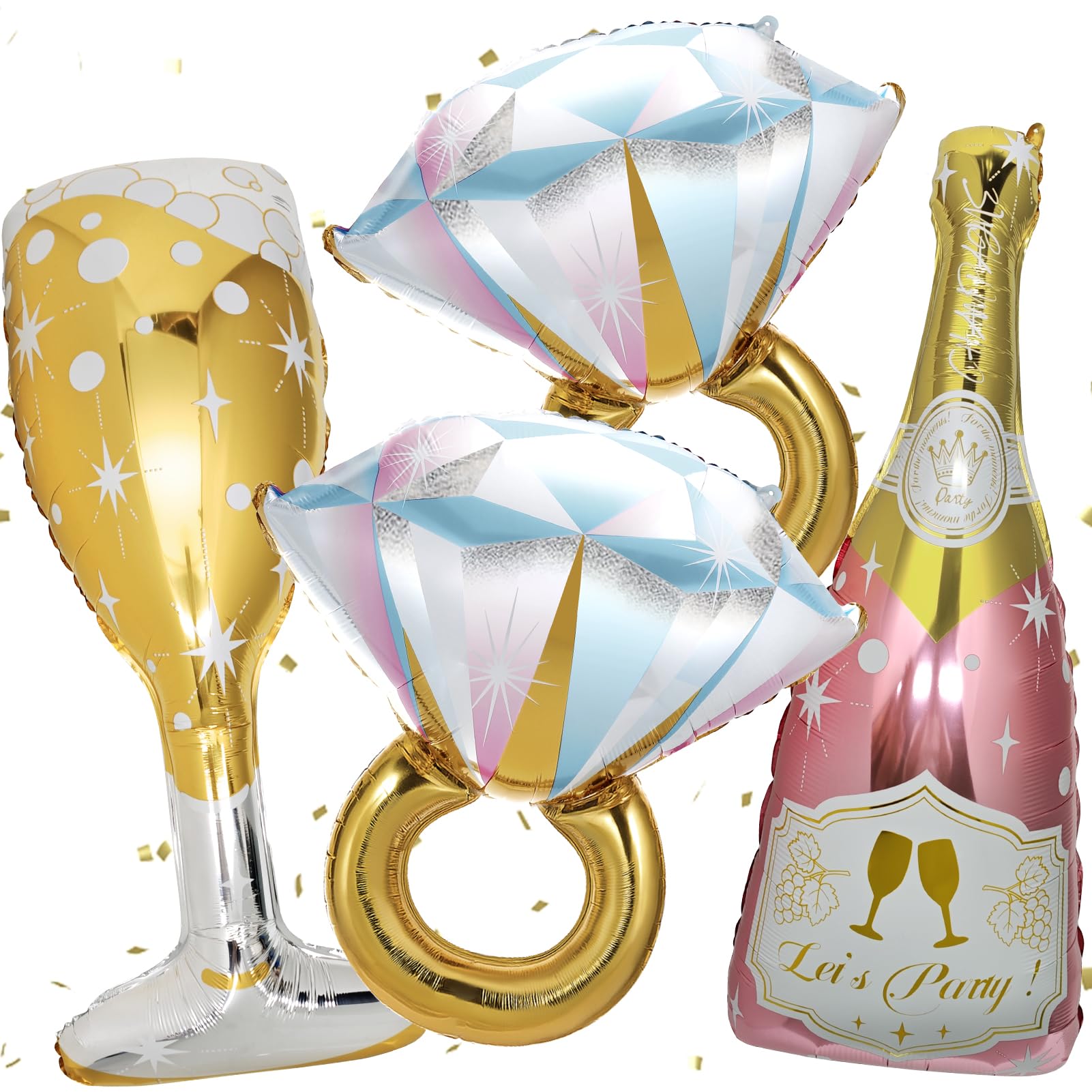 BSRESIN 4 Pcs Rose Gold Bachelorette Balloons: Champagne Bottle, Goblet & Ring Foil Set